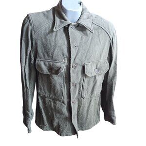 Large Vintage OG 108 Olive Green Military Wool Blend Shirt 1970's Vietnam Era